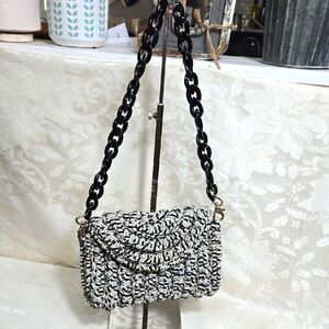Art da Lou Black and White Woven Boutique Shoulder Bag